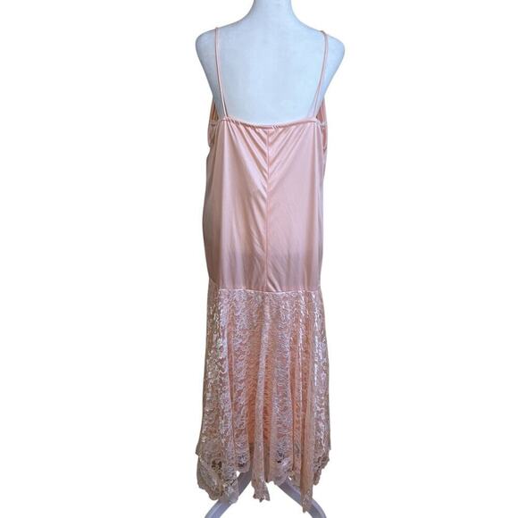 JCPenney Vintage 80s Lace Slip Dress Drop Waist Bias Cut Handkerchief Hem Peach - Picture 6 of 16